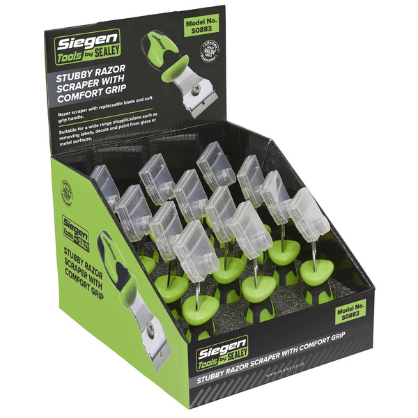 Sealey S0883 Siegen Razor Scraper with Comfort Grip - Display Box of 12