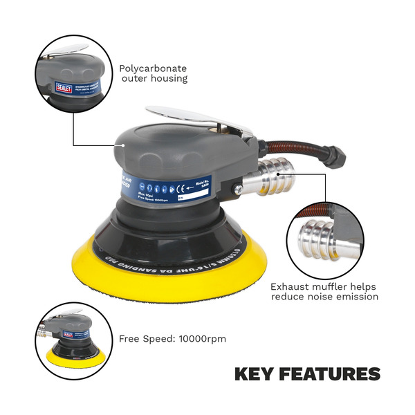 Sealey SA09 Dust-Free Air Palm Orbital Sander 150mm