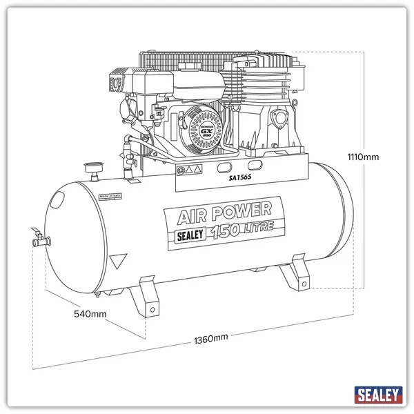 Sealey SA5055 50L Belt Drive Air Compressor with Petrol Engine 5.5hp
