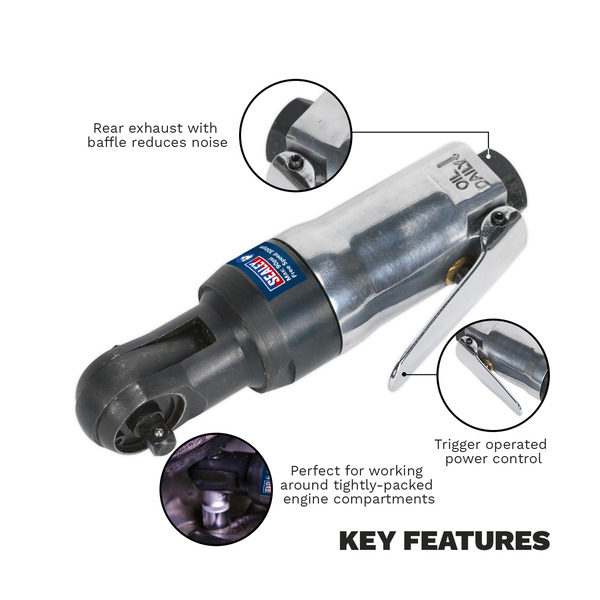 Sealey SA230 Super Stubby Air Ratchet Wrench 1/4