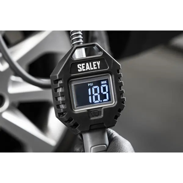 Sealey SA500 Digital Tyre Inflator with Clip on Connector & Rechargeable Digital Display