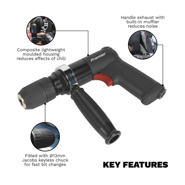 Sealey SA621 Premier Composite Reversible Air Drill 13mm with Keyless Chuck