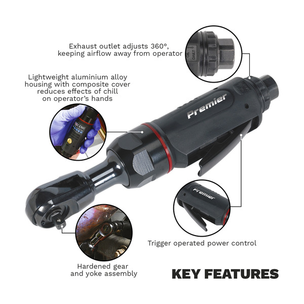 Sealey SA630 Premier Compact Air Ratchet Wrench 1/4