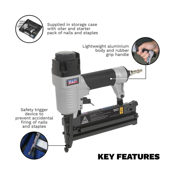 Sealey SA792 Air Nail/Staple Gun 10-50mm/10-40mm Capacity