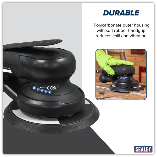 Sealey SA801 Air Palm Orbital Sander Ø150mm Dust-Free
