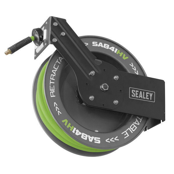 Sealey SA841HV 15m Retractable High-Visibility TPR Air Hose with Metal Reel 10mm ID