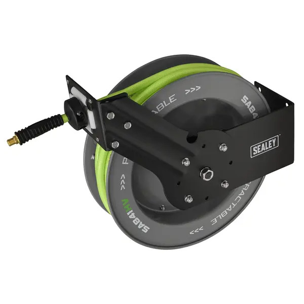 Sealey SA841HV 15m Retractable High-Visibility TPR Air Hose with Steel Reel 10mm ID