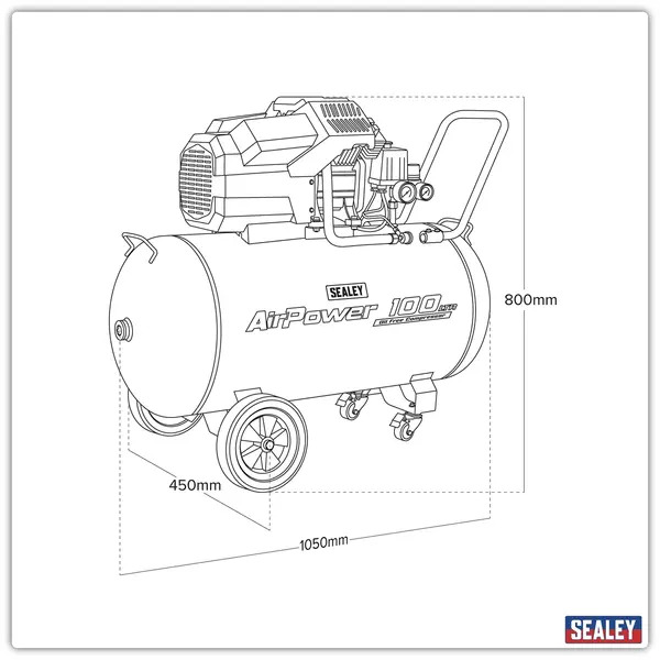 Sealey SAC10002 Air Compressor 100L V-Twin Oil Free Direct Drive 3hp