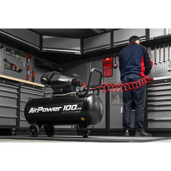 Sealey SAC10002 Air Compressor 100L V-Twin Oil Free Direct Drive 3hp