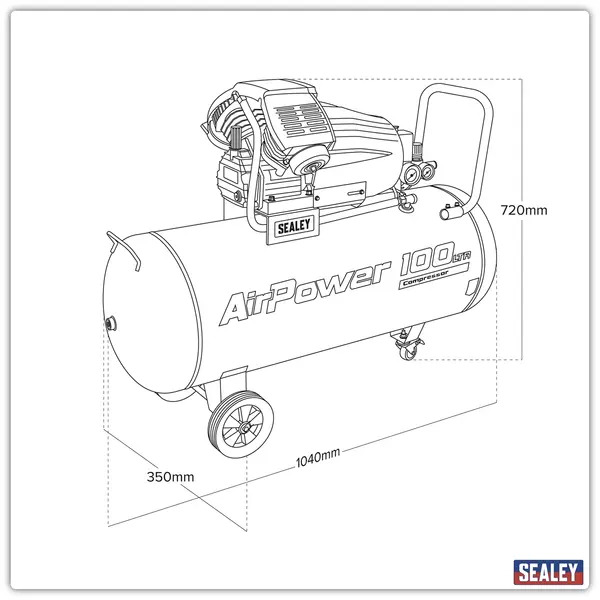 Sealey SAC10030VA 100L V-Twin Direct Drive Air Compressor 3hp