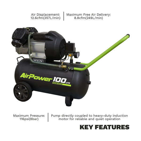 100L V-Twin Direct Drive Air Compressor 3hp