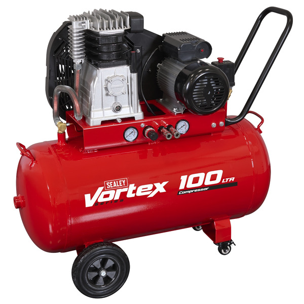 Sealey 100L Belt Drive Air Compressor with Cast Cylinders & Wheels 3.5hp