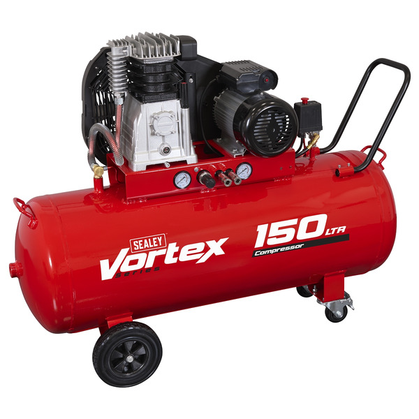 Sealey 150L Belt Drive Air Compressor with Cast Cylinders & Wheels 3.5hp