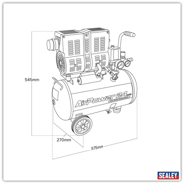 Sealey SAC2400S 24L Low Noise Oil Free Direct Drive Air Compressor 1hp