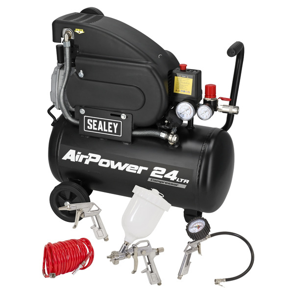 Sealey 24L Direct Drive Air Compressor 2hp with 4pc Air Accessory Kit