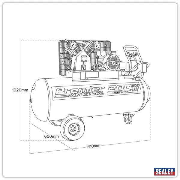 Sealey SAC3203B Premier 200L Belt Drive Air Compressor with Front Control Panel 3hp