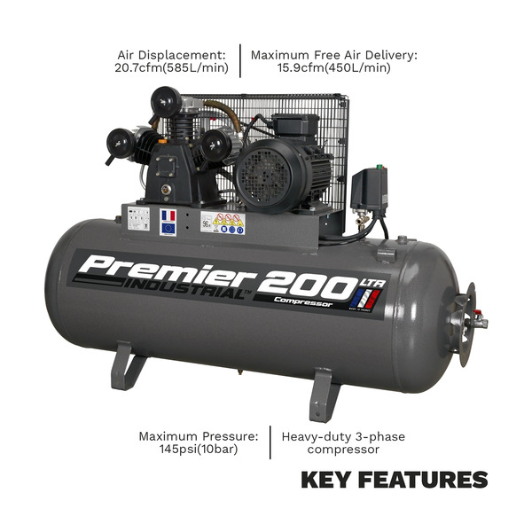 Sealey Premier 200L Belt Drive Air Compressor 5.5hp