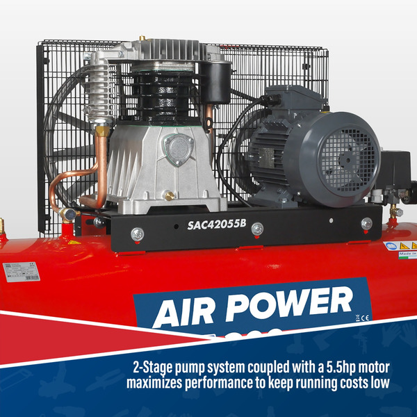 Sealey SAC42055B 200L Belt Drive Air Compressor with Cast Cylinders 5.5hp 2-Stage