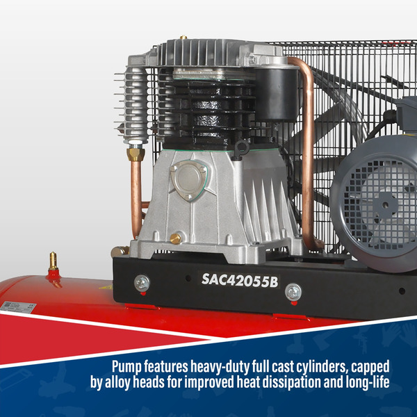 Sealey SAC42055B 200L Belt Drive Air Compressor with Cast Cylinders 5.5hp 2-Stage
