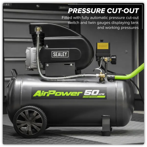 Sealey SAC5020EPK 50L Direct Drive Air Compressor 2hp with 4pc Air Accessory Kit