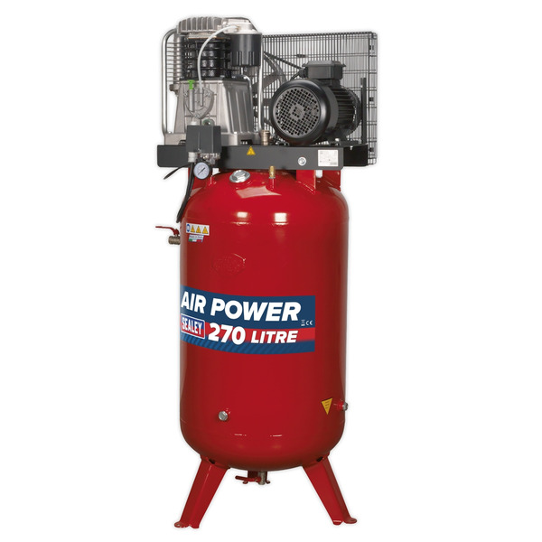 Sealey 270L Vertical Belt Drive Air Compressor with Cast Cylinders 7.5hp 2-Stage