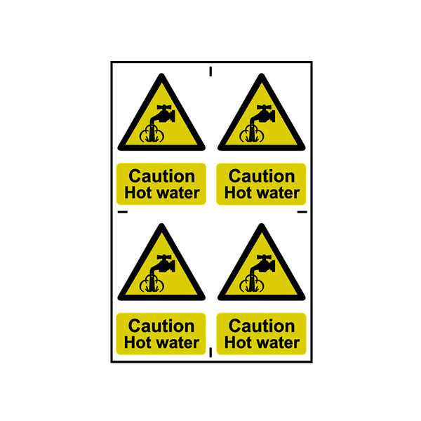 Scan SCA1309 Caution Hot Water - 4 PVC Signs 100 x 100mm