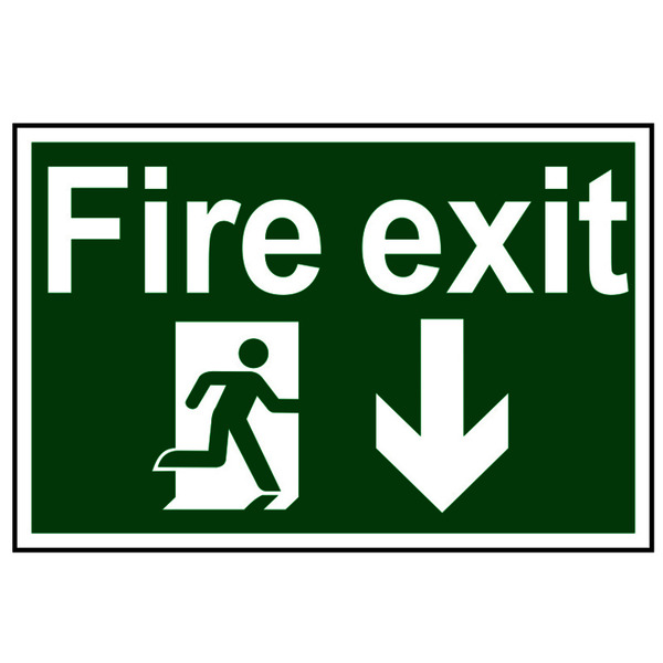 Scan SCA1503 Fire Exit Running Man Arrow Down - PVC Sign 300 x 200mm