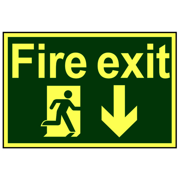 Scan SCA1580 Fire Exit Running Man Arrow Down - Photoluminescent 300 x 200mm