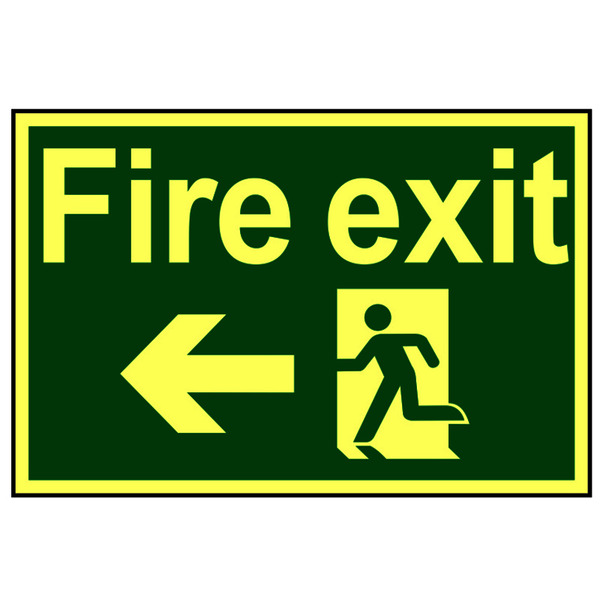 Scan SCA1583 Fire Exit Running Man Arrow Left - Photoluminescent 300 x 200mm