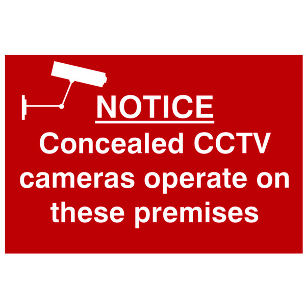 Scan SCA1607 Notice Concealed CCTV Camera - PVC Sign 300 x 200mm