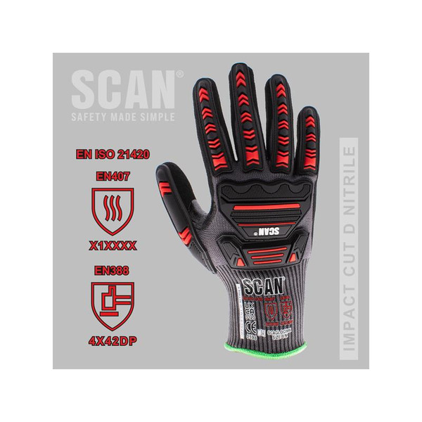 Scan SCAGLOCIMXL Nitrile Palm Impact Cut D Gloves - XL (Size 10)