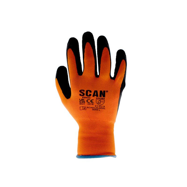 Scan SCAGLOLATOXL Hi-Vis Orange Foam Latex Coated Gloves - XL (Size 10)