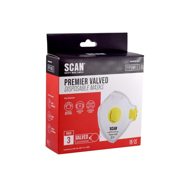 Scan SCAPPEP1FFV Fold Flat Valved Disposable Mask FFP1 (Pack of 3)