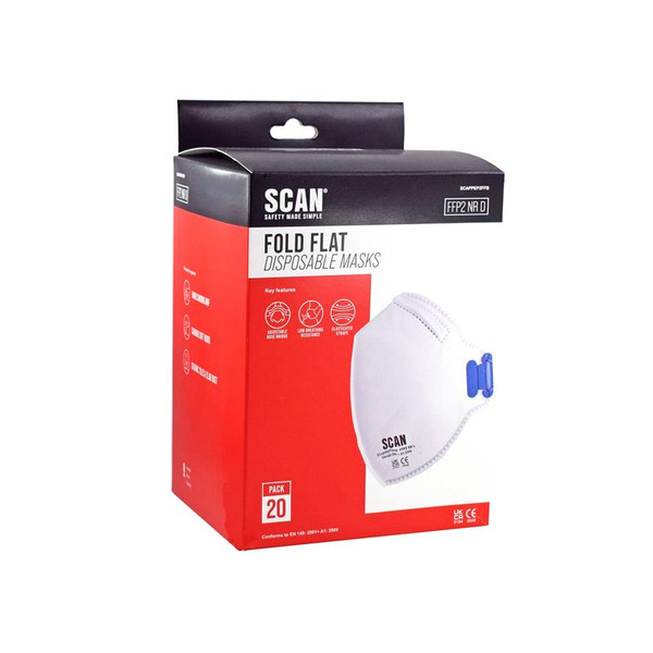 Scan SCAPPEP2FFB Fold Flat Disposable Mask FFP2 Protection (Pack 20)