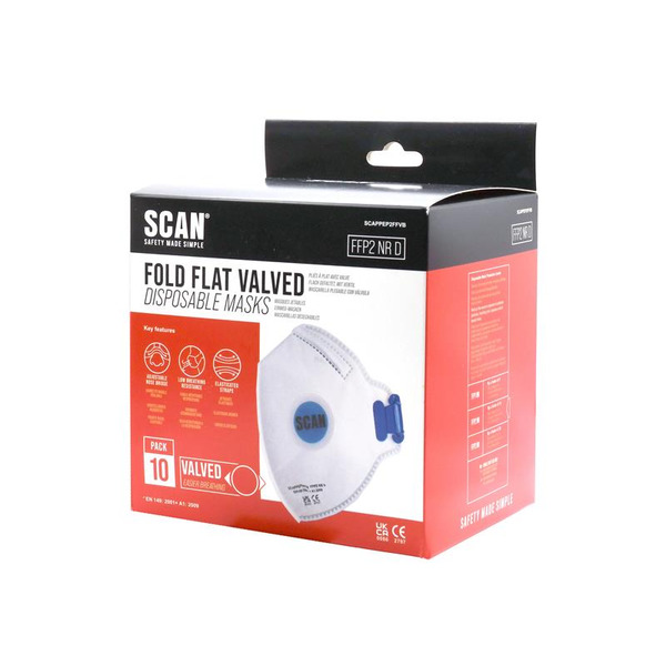 Scan SCAPPEP2FFVB Fold Flat Disposable Mask Valved FP2 Protection (Pack 10)