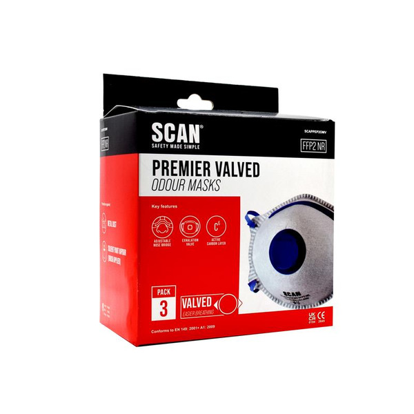 Scan SCAPPEP2OMV Moulded Disposable Odour Mask Valved FFP2 Protection (Pack 3)
