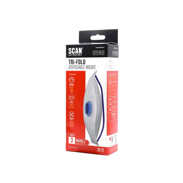 Scan SCAPPEP2TFV Tri Fold Valved Disposable Mask FFP2 (Pack 3)