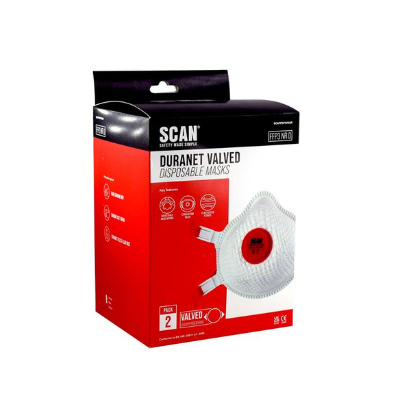 Scan SCAPPEP3VDUR Moulded Valved Masks FFP3 with Mesh (Pack 2)
