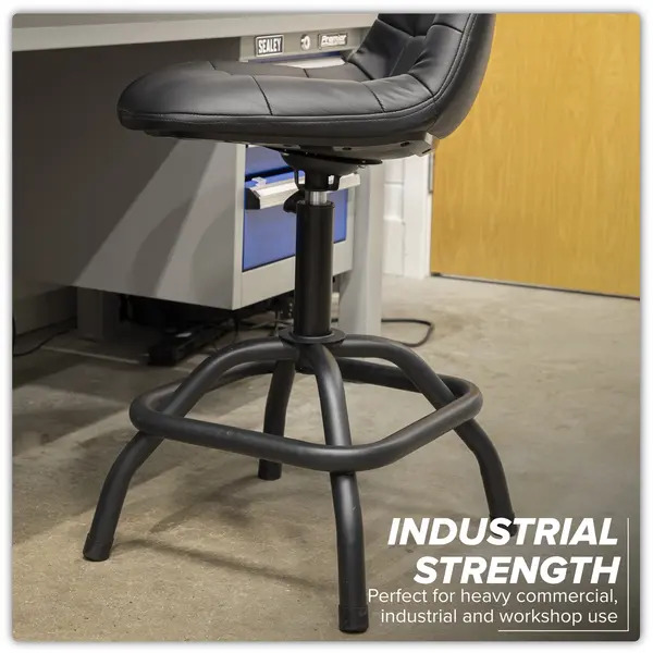 Sealey SCR01B Premier Industrial Pneumatic Workshop Stool with Adjustable Height Swivel Seat & Back Rest