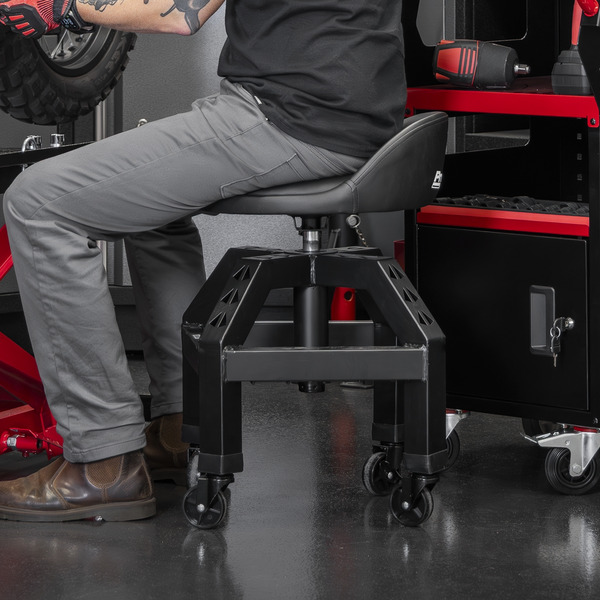 Sealey SCR03B Premier Industrial Pneumatic Creeper Stool with Adjustable Height Swivel Seat & Back Rest