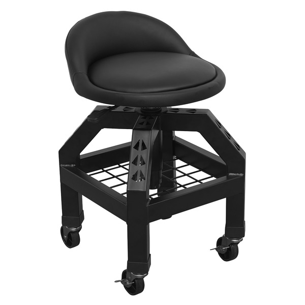 Sealey SCR03B Premier Industrial Pneumatic Creeper Stool with Adjustable Height Swivel Seat & Back Rest