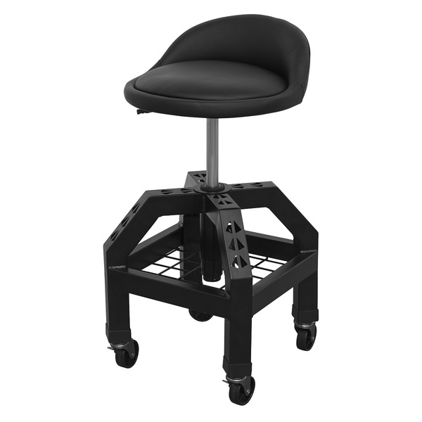 Sealey SCR03B Premier Industrial Pneumatic Creeper Stool with Adjustable Height Swivel Seat & Back Rest