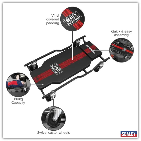 Sealey SCR100S Steel Creeper with 4 Rough Ground Wheels