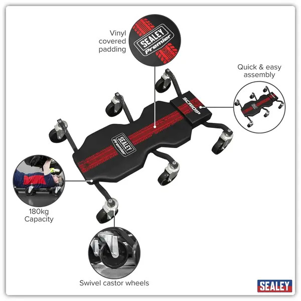 Sealey SCR101P Steel Creeper with 6 Rough Ground 5