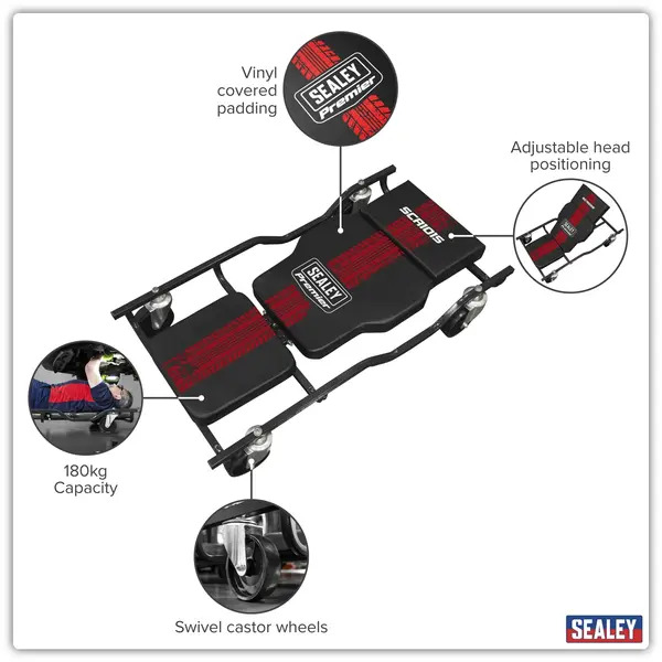 Sealey SCR101S Steel Creeper with 4 Rough Ground 5