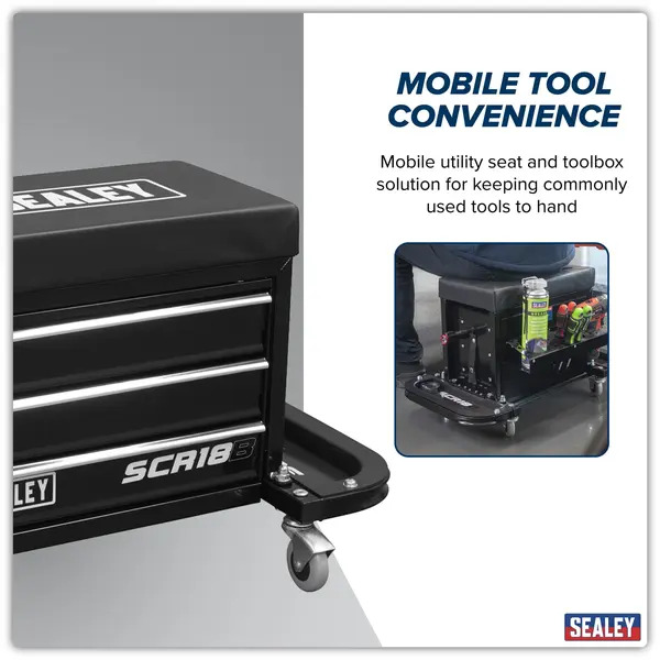 Sealey SCR18B Mechanic's Utility Seat & Toolbox - Black