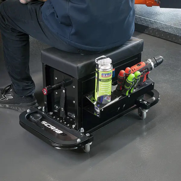 Sealey SCR18B Mechanic's Utility Seat & Toolbox - Black
