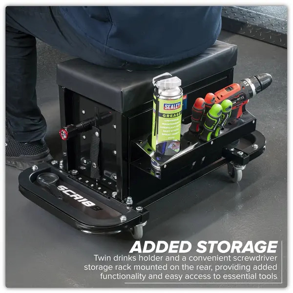 Sealey SCR18B Mechanic's Utility Seat & Toolbox - Black