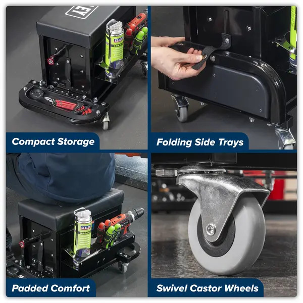 Sealey SCR18B Mechanic's Utility Seat & Toolbox - Black