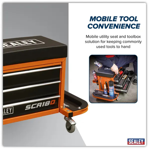 Sealey SCR18O Mechanic's Utility Seat & Toolbox - Orange